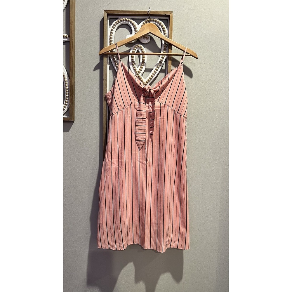 Love Sadie Peach Striped Spaghetti Strap Fitted Cami Dress Front Tie Large